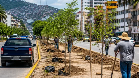 Ayuntamiento planta 262 árboles en Ruiz Cortines para recuperar áreas verdes tras Otis